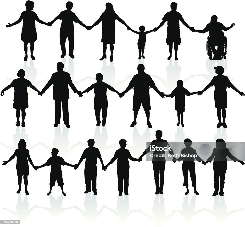 Gens tenant les mains-Unis nous sommes - clipart vectoriel de Silhouette - Contre-jour libre de droits