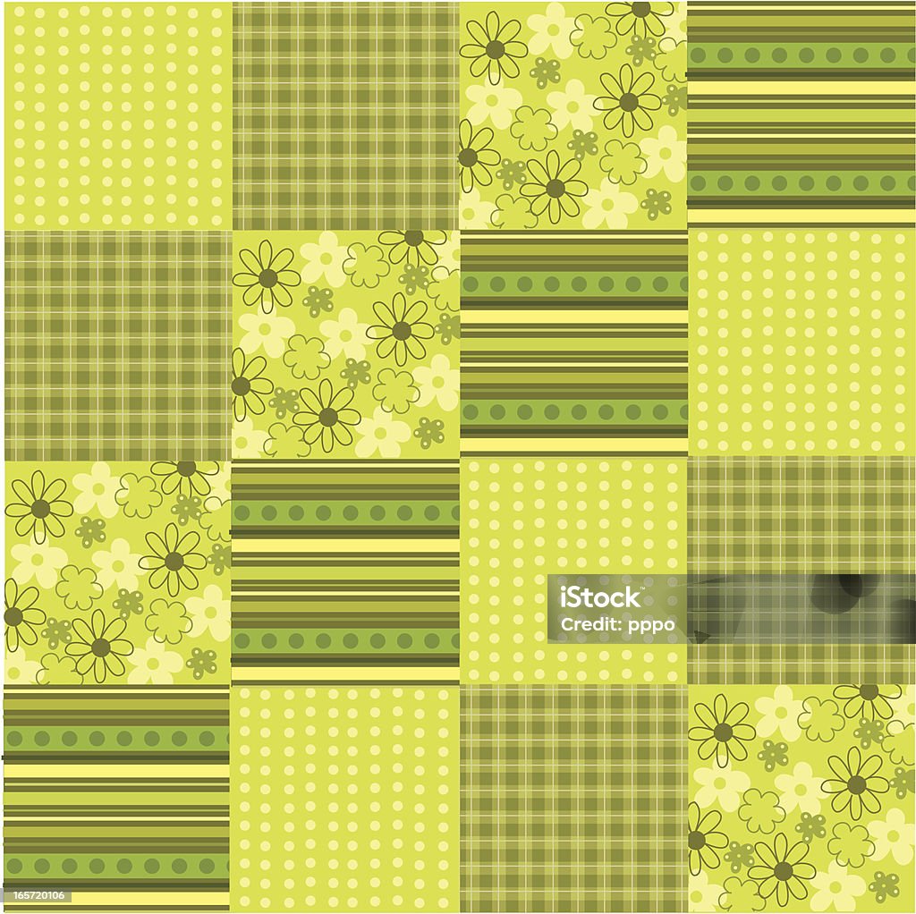 Зеленый ткань с цветочным рисунком в лоскутной технике - Векторная графика Векторная графика роялти-фри