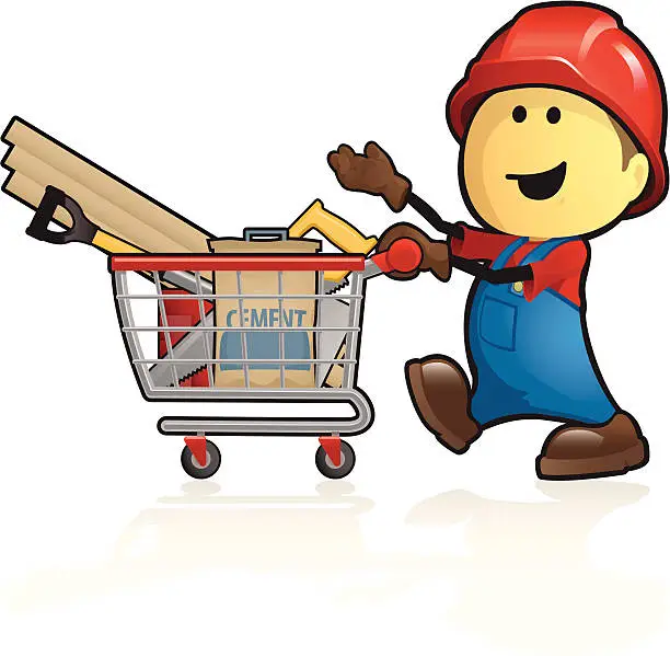 Vector illustration of Cartoon construction supplies shopping