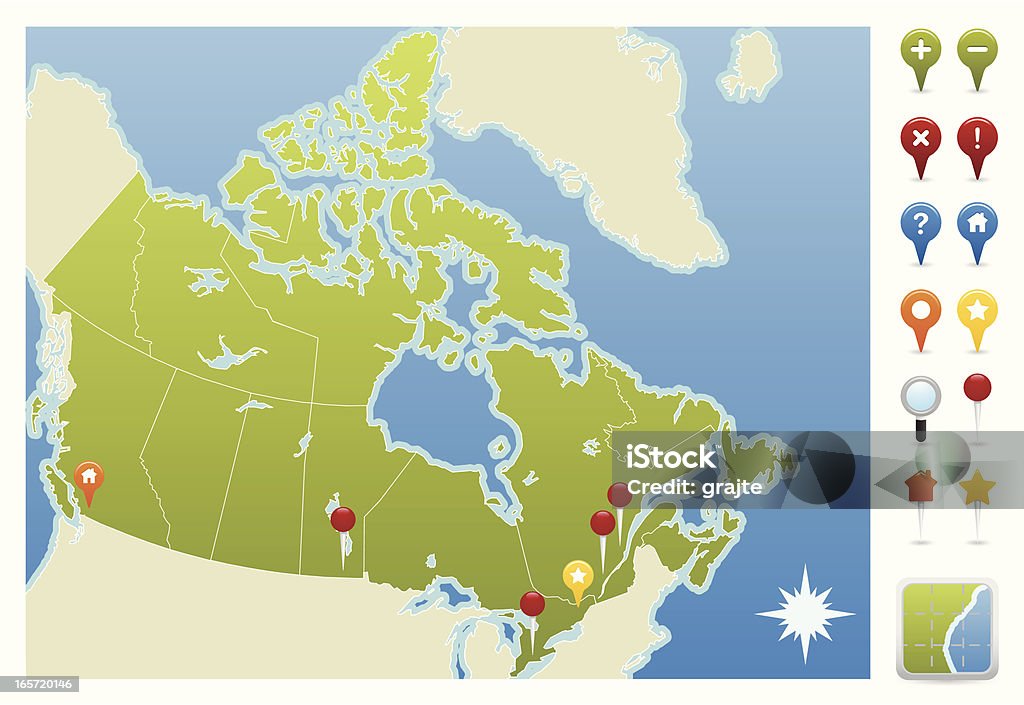 Canda iconos de mapa GPS - arte vectorial de Canadá libre de derechos