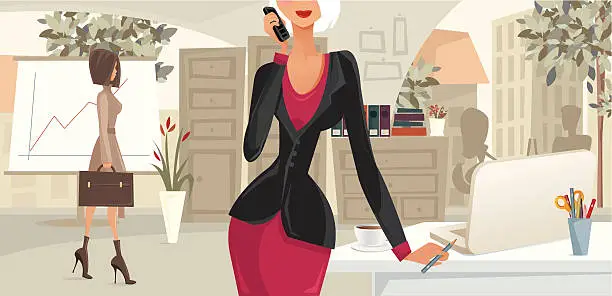 Vector illustration of Business Woman In The Office