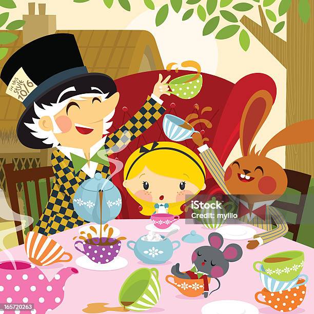 Alice В Wonderland Часть 4 — стоковая векторная графика и другие изображения на тему Алиса в стране чудес - вымышленный персонаж - Алиса в стране чудес - вымышленный персонаж, Безумный шляпник, Иллюстрация
