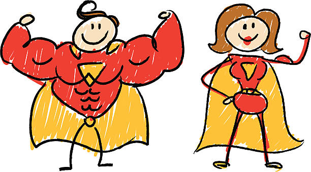 super stick figures  superhero drawings stock illustrations