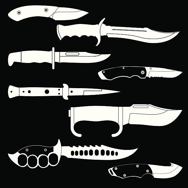 illustrazioni stock, clip art, cartoni animati e icone di tendenza di coltelli-armi - knife weapon switchblade dagger