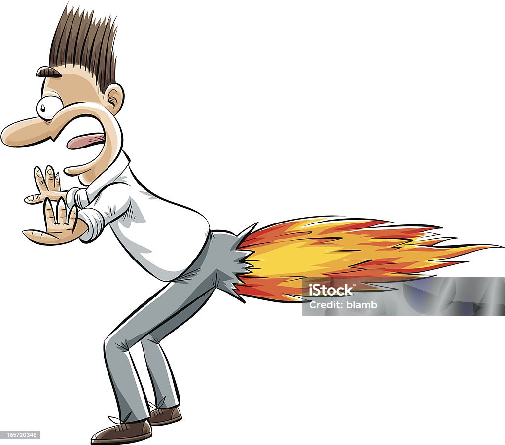 Rocket Fart A man's pants explode after a spicy meal. Humor stock vector