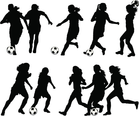 Vector illustration of women soccer player silhouettes.