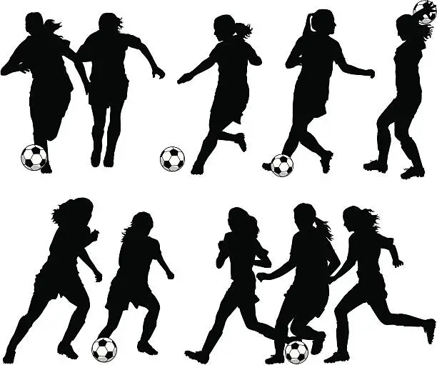 Vector illustration of Women Soccer Player Silhouettes