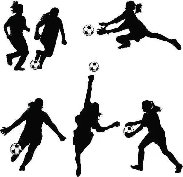Vector illustration of Women Soccer Goalie Silhouettes