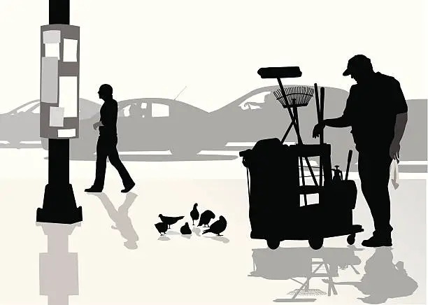 Vector illustration of Street Cleaner Vector Silhouette