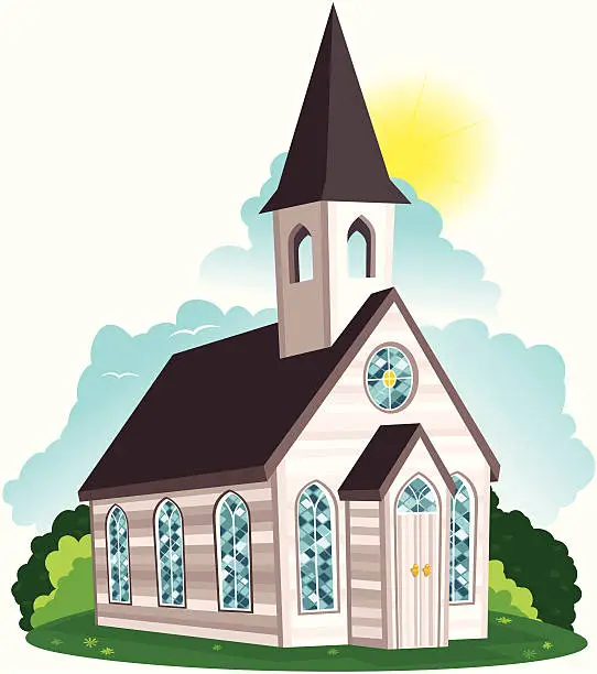 Vector illustration of White clapboard church building