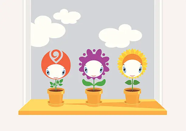 Vector illustration of Flowers in the window.