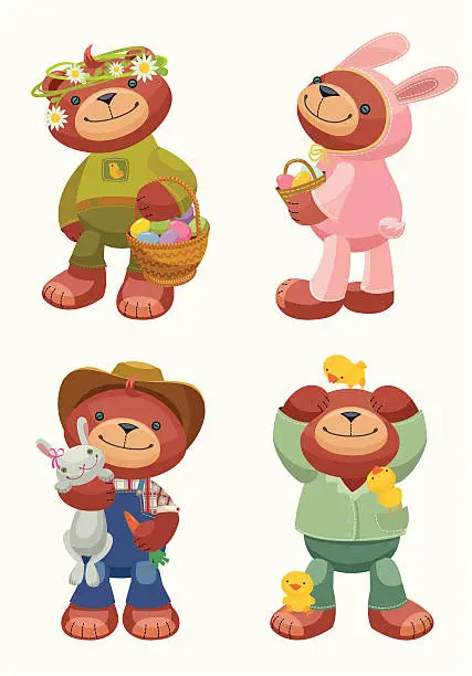 Vector illustration of Teddy Bear Series: Easter (set one)