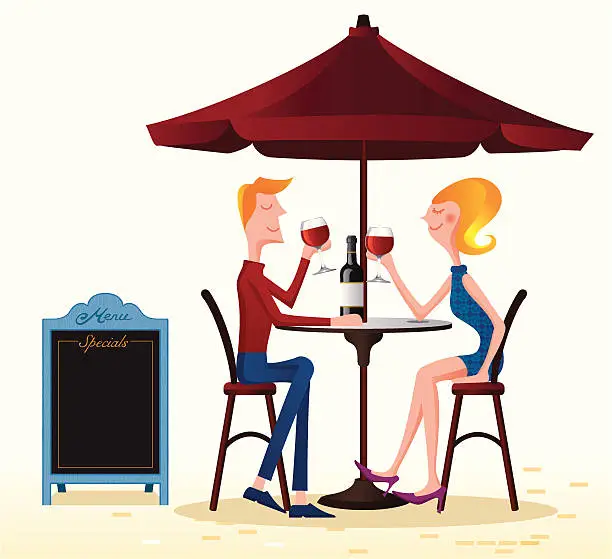 Vector illustration of Couple drinking at the cafe