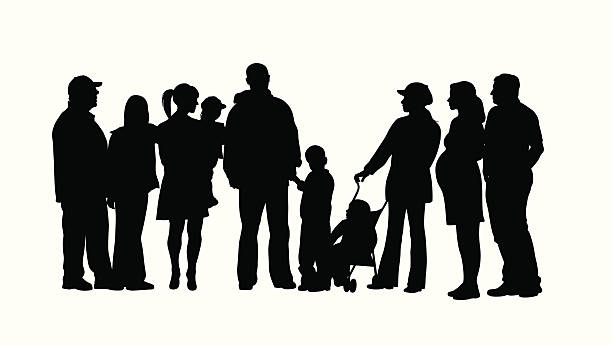 familycrowd - people in a row illustrations stock illustrations