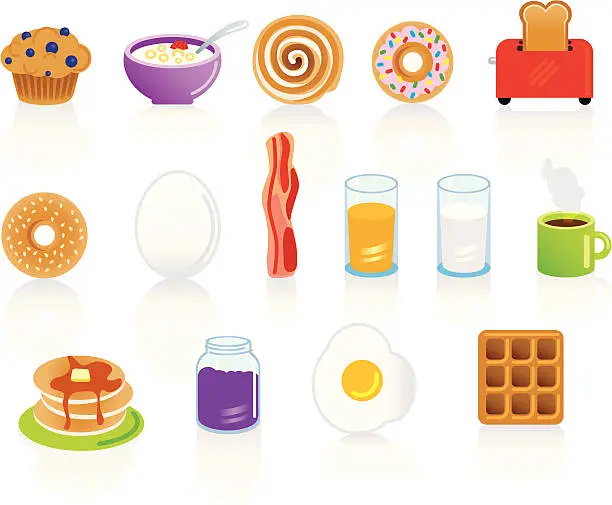 Vector illustration of Set of breakfast food and drink items