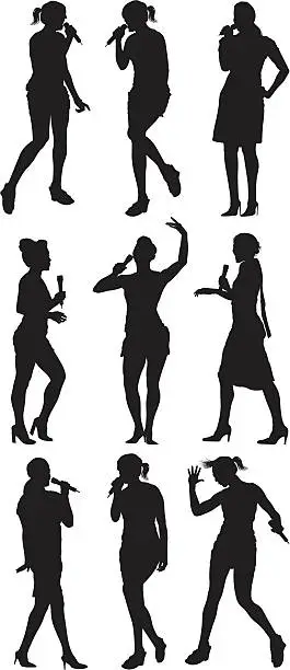 Vector illustration of Females singing into microphones