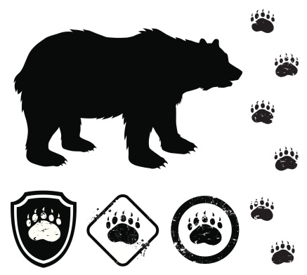 The bear silohuette, tracks and signs illustration...