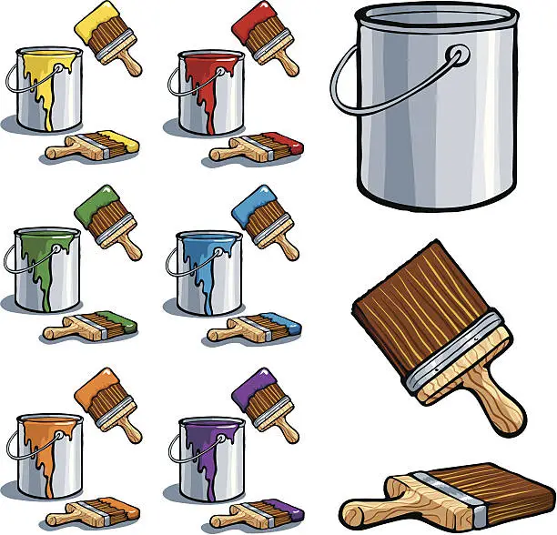 Vector illustration of Paint Cans and Brushes