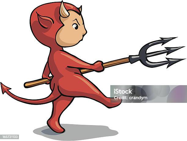 Ilustración de Little Devil Con Pitchfork y más Vectores Libres de Derechos de Bieldo - Equipo agrícola - Bieldo - Equipo agrícola, Cola - Parte del cuerpo animal, Con cuernos