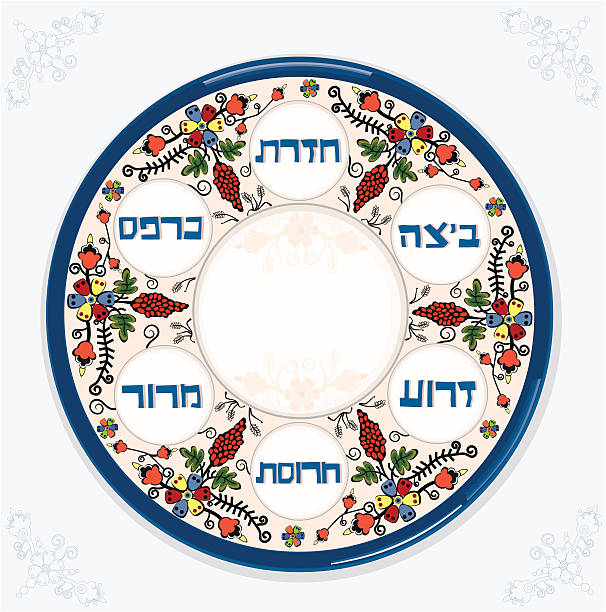 ilustrações de stock, clip art, desenhos animados e ícones de pesach placa em azul guardanapo - passover seder plate seder judaism