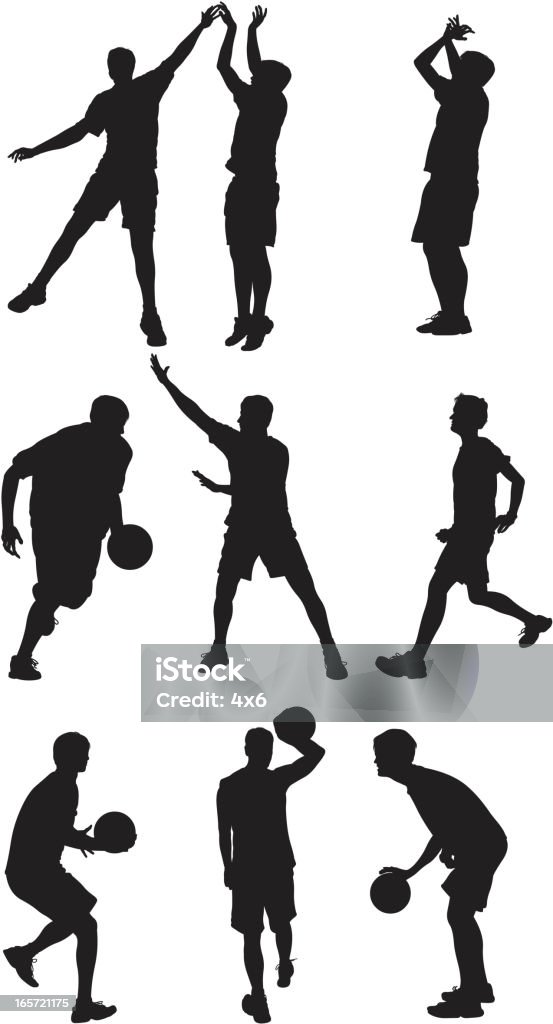 Básquetbol jugadores en acción - arte vectorial de Jugador de baloncesto libre de derechos