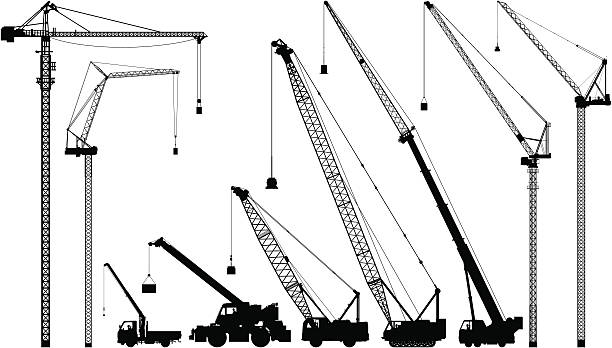 cranes - derrick crane stock-grafiken, -clipart, -cartoons und -symbole