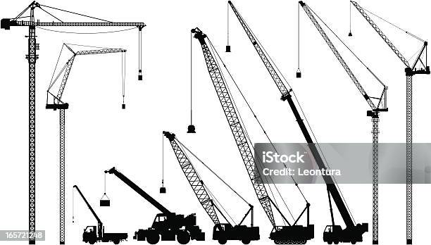 Краны — стоковая векторная графика и другие изображения на тему Кран - Кран, Векторная графика, Строительная отрасль
