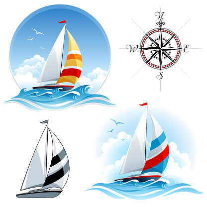 Sailing boats with compass