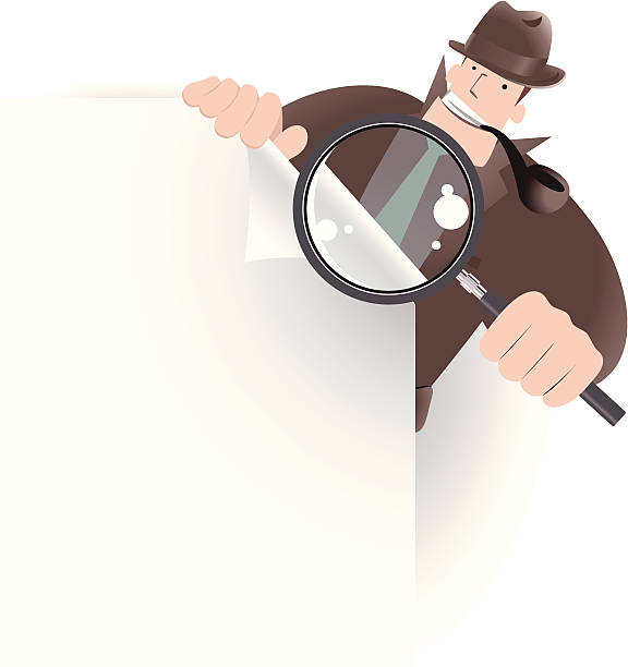 detektiv kontrollinspektoren mit lupe und datei, die sie suchen, suchen etwas - scrutiny examining finance officer stock-grafiken, -clipart, -cartoons und -symbole