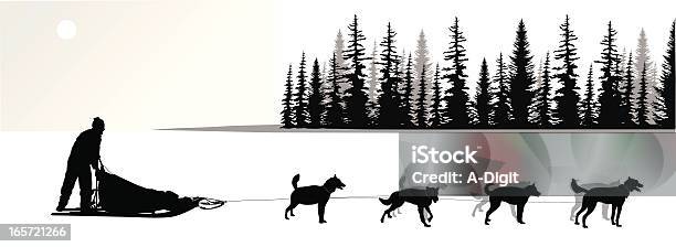 Ilustración de Dogsled y más Vectores Libres de Derechos de Trineo con perros - Trineo con perros, Perro, Silueta