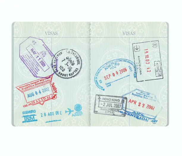 Vector illustration of Passport Pages with Stamps
