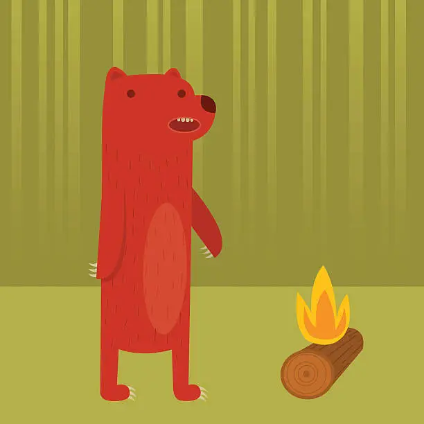 Vector illustration of Bear with Campfire