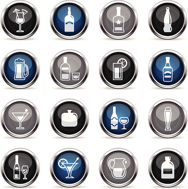 ilustraciones, imágenes clip art, dibujos animados e iconos de stock de supergloss iconos-alcohol - white wine white background isolated on white champagne flute