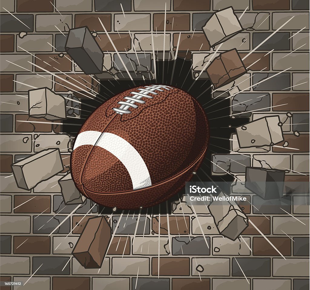 Football américain briser le mur de briques - clipart vectoriel de Football américain libre de droits