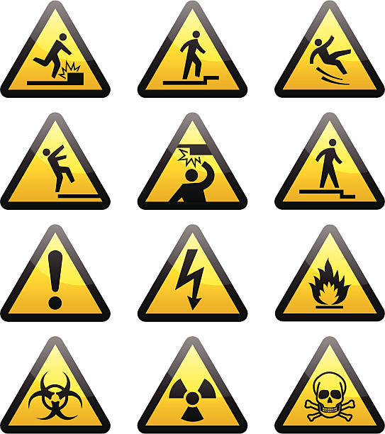 простой предупреждения опасности знаки - toxic waste vector biohazard symbol skull and crossbones stock illustrations