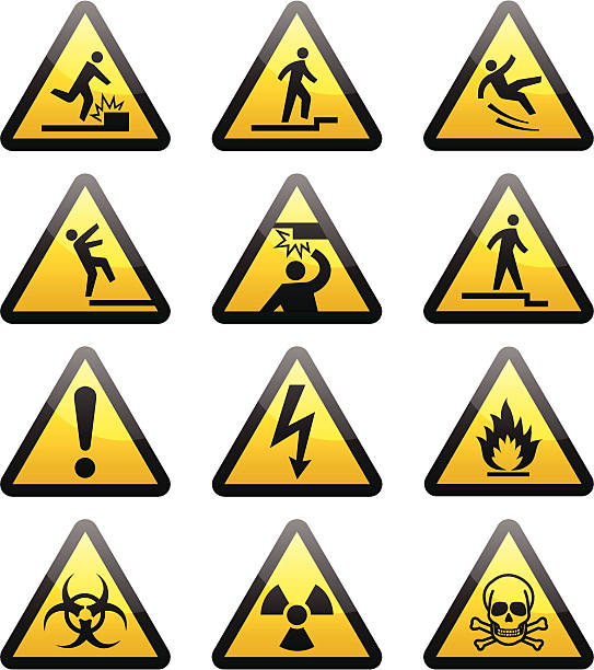 Simple Warning Hazard Signs Collection of simple warning & cautionary hazard signs. hazard sign stock illustrations