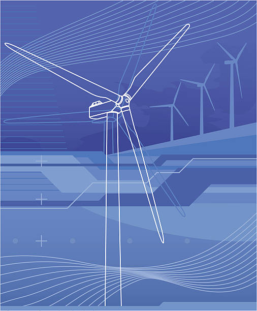 illustrazioni stock, clip art, cartoni animati e icone di tendenza di virtual turbina a vento - pale eoliche