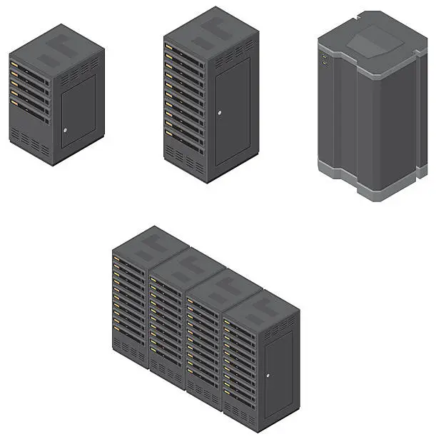 Vector illustration of Isometric Computer Network Severs