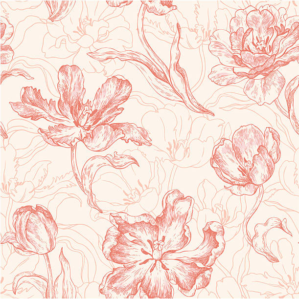 illustrazioni stock, clip art, cartoni animati e icone di tendenza di seamless pattern con tulipani - repeating background illustrations