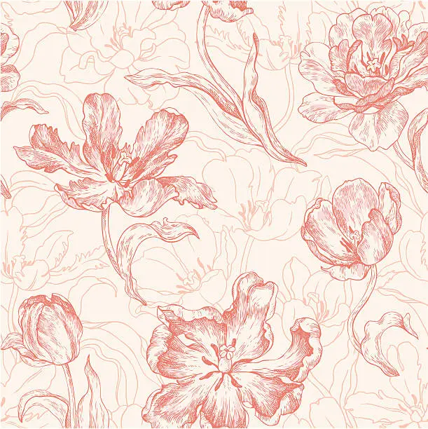 Vector illustration of seamless pattern with tulips