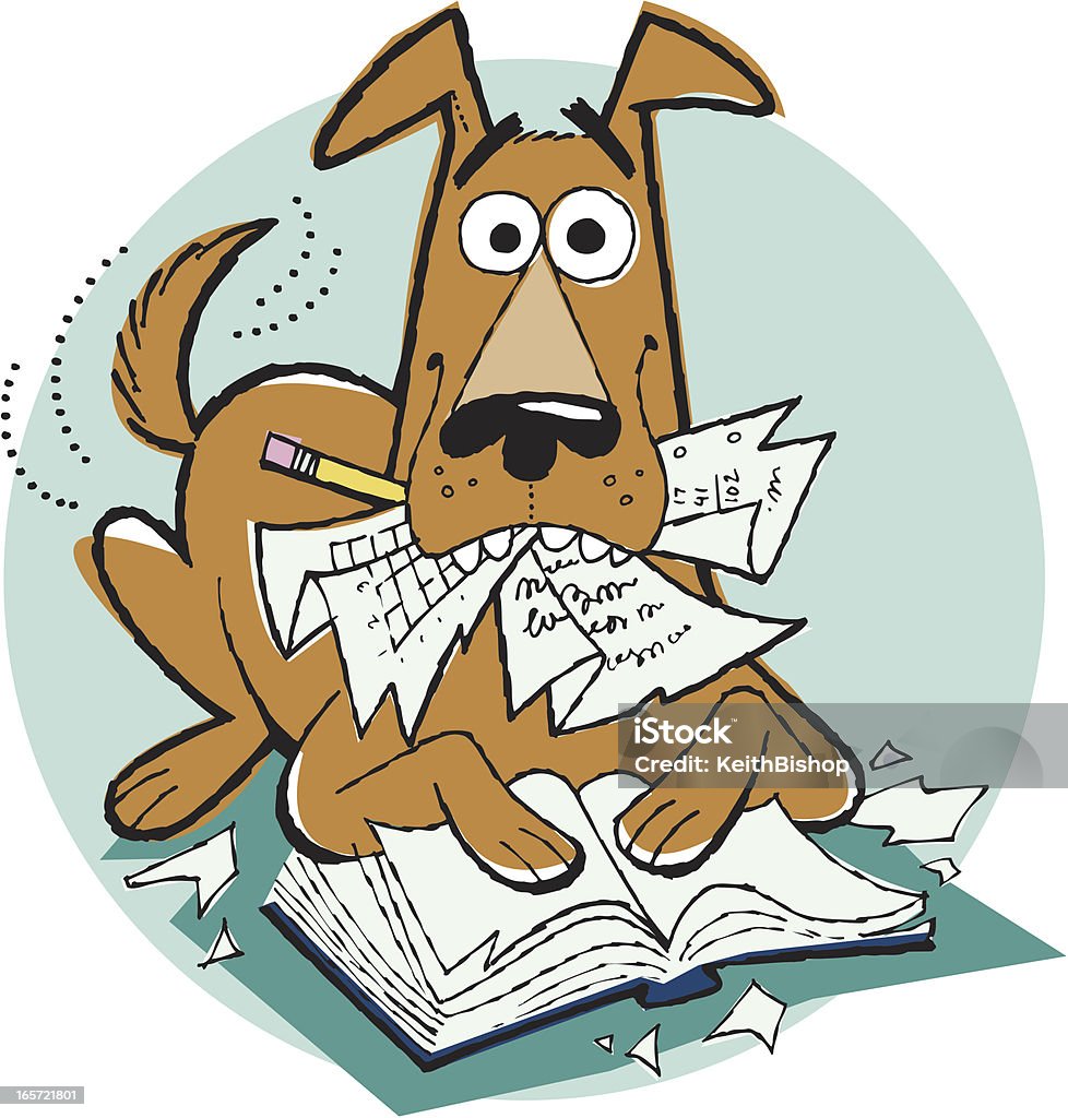 Mangé mes devoirs dessin animé chiens, animaux, lecture, l'enseignement - clipart vectoriel de Faire ses devoirs libre de droits