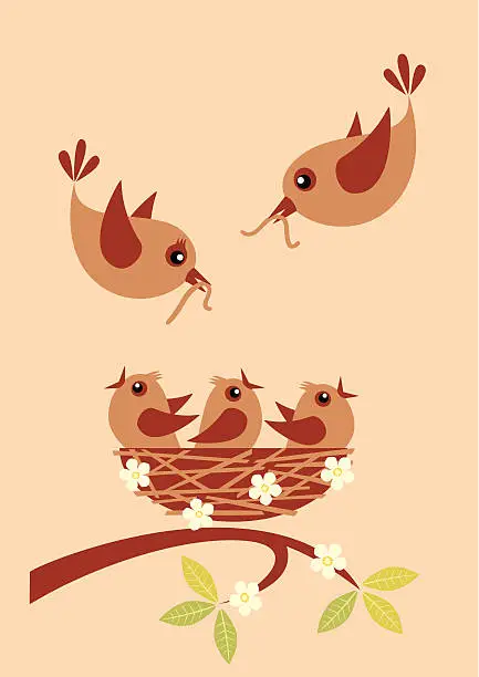 Vector illustration of Feeding little birds