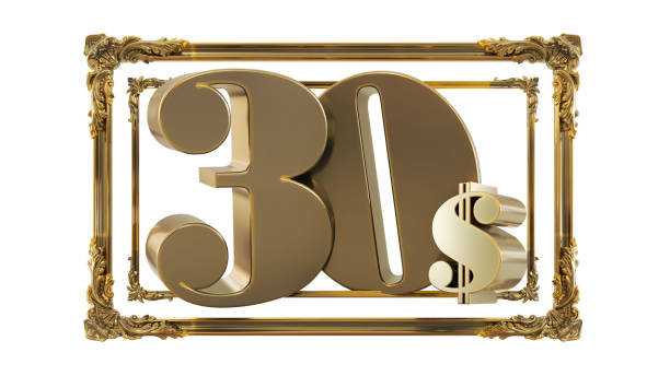 istock golden thirty dollars on a golden baroque frame isolated on white background, 1657218685