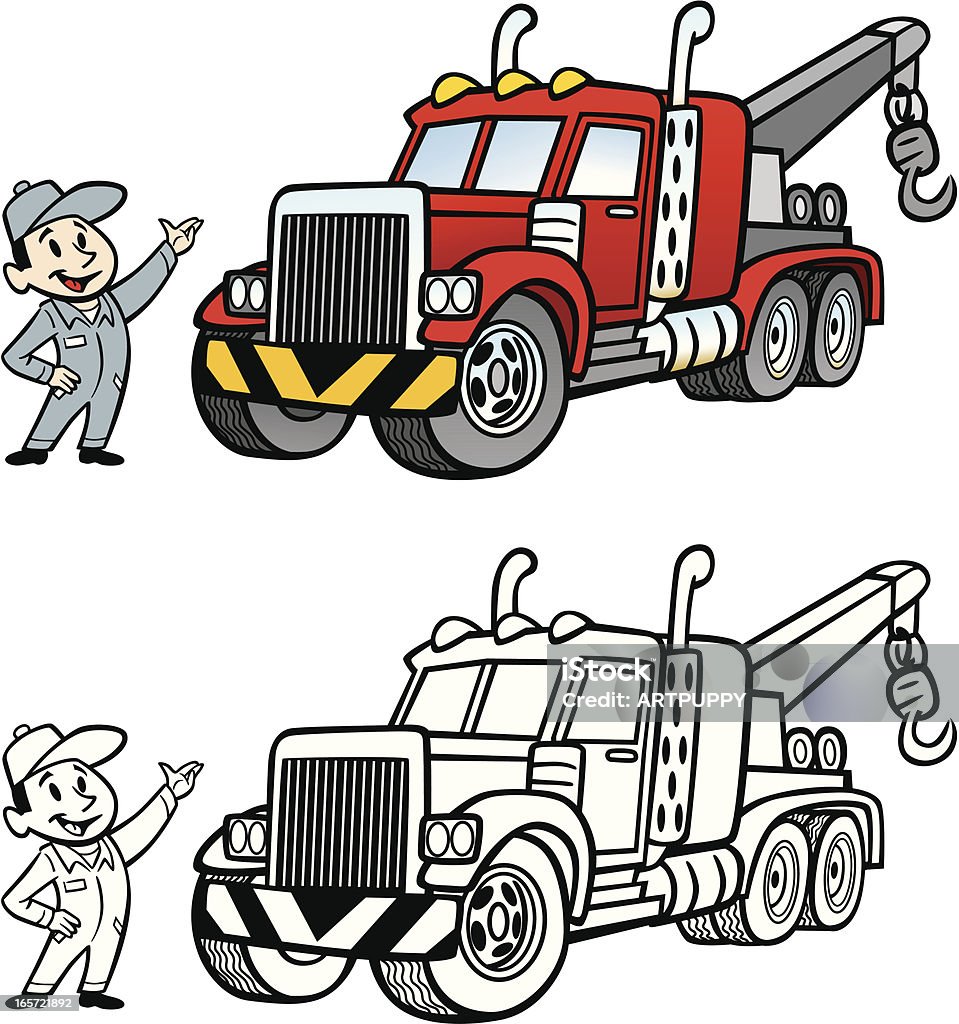 Cartoon Tow Truck Great illustration of a cartoon tow truck. Perfect for a towing business. EPS and JPEG files included. Be sure to view my other illustrations, thanks! Cartoon stock vector