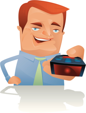 vector character of business man holding a remote control.