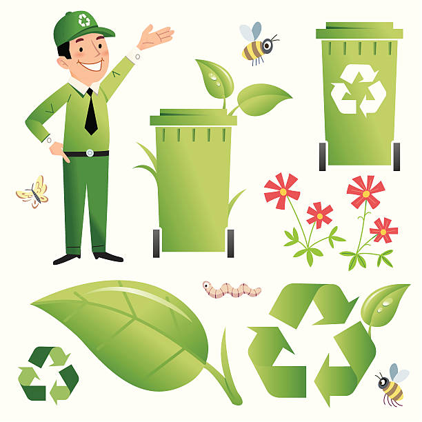 зеленый gary's мусорный контейнер - nomura stock illustrations