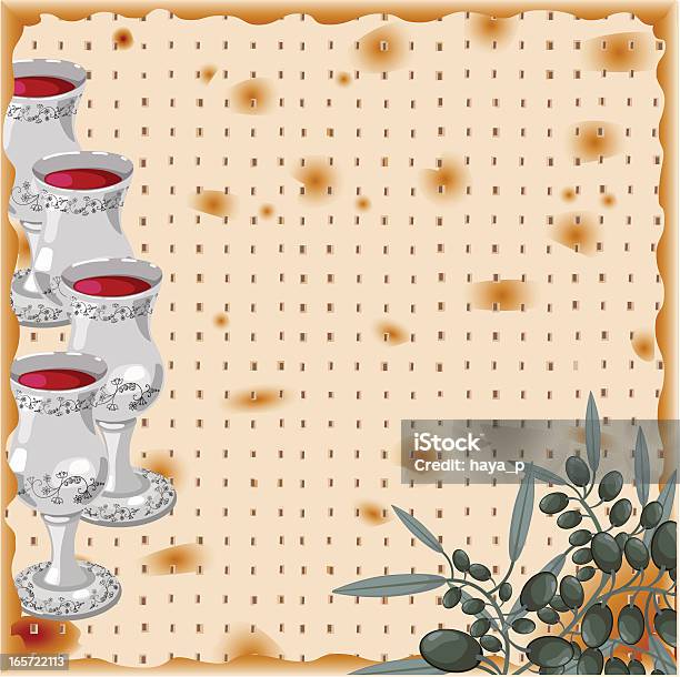 Pesach イラスト Matzah 背景に4 つのグラスワインオリーブ - 過ぎ越しの祭りのベクターアート素材や画像を多数ご用意 - 過ぎ越しの祭り, マッツォ, 過越しの晩餐