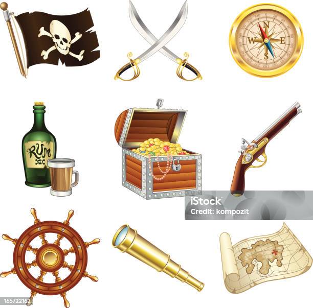 Icônes De Pirate Vecteurs libres de droits et plus d'images vectorielles de Pirate - Pirate, Boussole, Carte du trésor