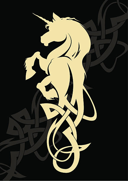 유니콘 - unicorn horse celtic culture tattoo stock illustrations