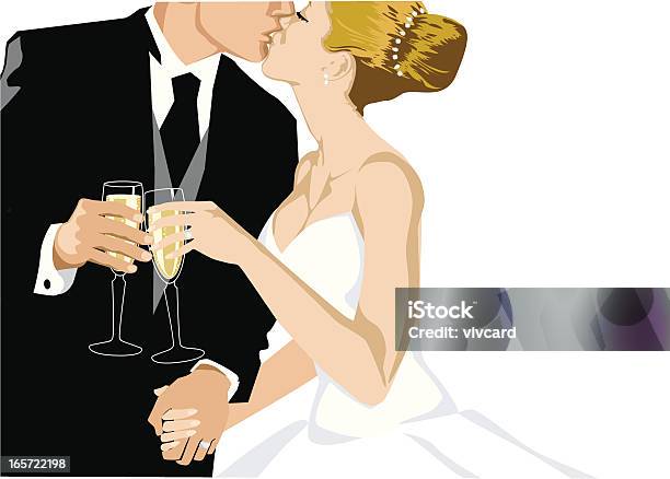 Шампанское Тост — стоковая векторная графика и другие изображения на тему Невеста - Невеста, Целовать, Бокал для шампанского